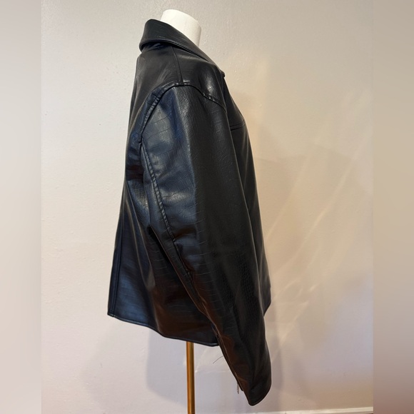 H&M Black Faux Croc Embossed Leather Jacket - Picture 3 of 9